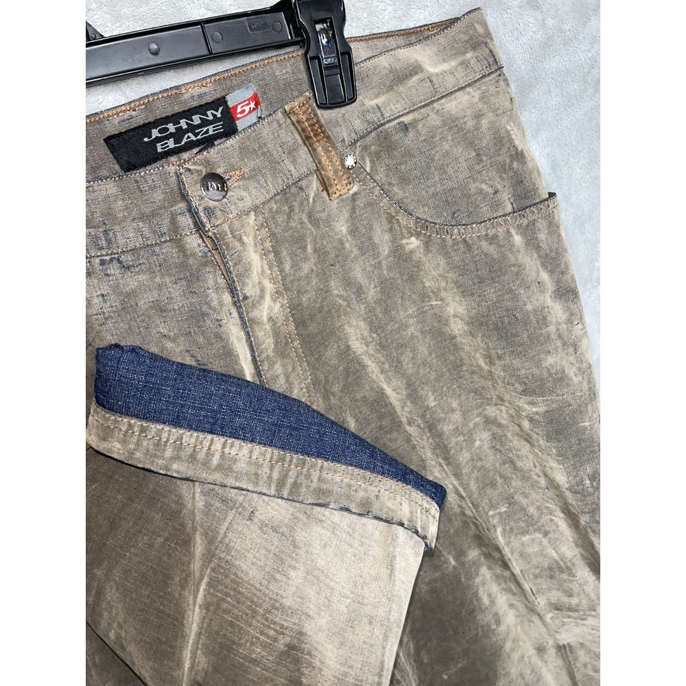 Vintage JOHNNY BLAZE Viscose Flocked Cotton Denim Rare Y2k Baggy 38 fits {36x32}
